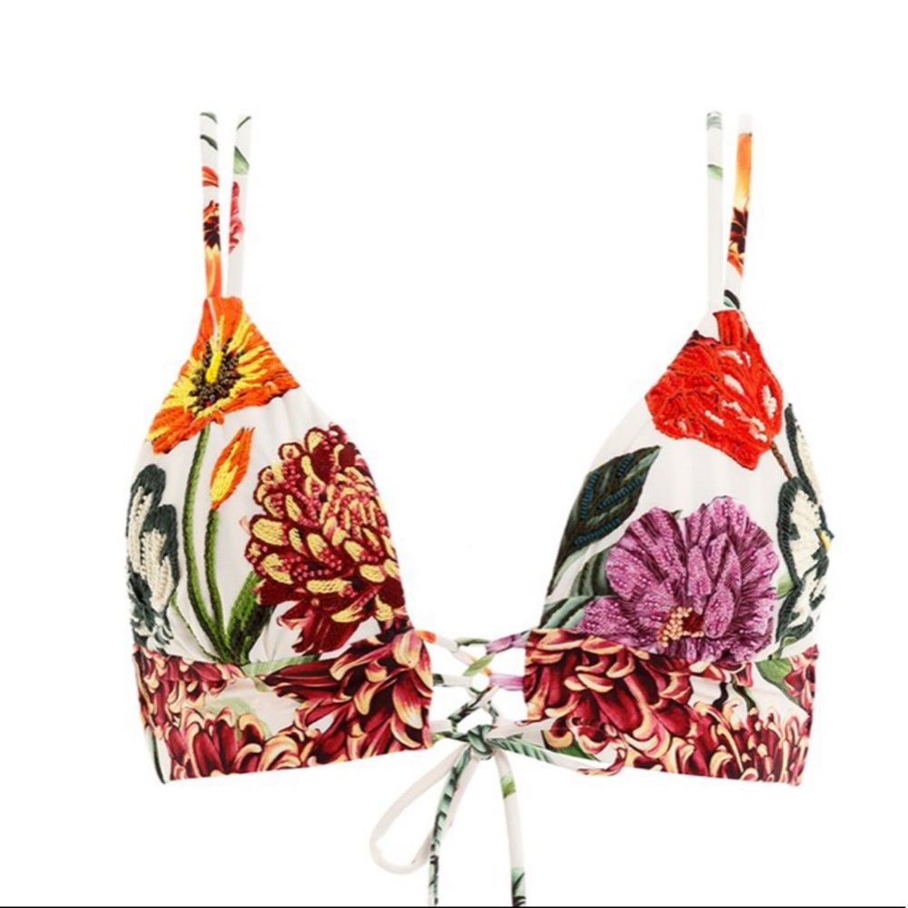 Agua Bendita Floral Lace-Up Bikini Top - Picture 4 of 10